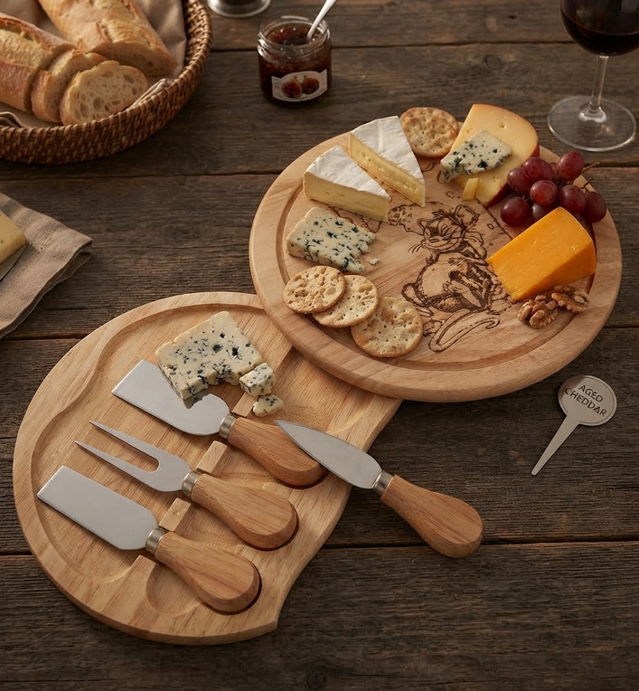 Planche à fromage avec ustensiles cachés à l'intérieur.